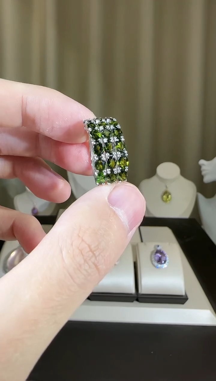 【闪购商品】透辉石排戒银S925镶嵌设计款