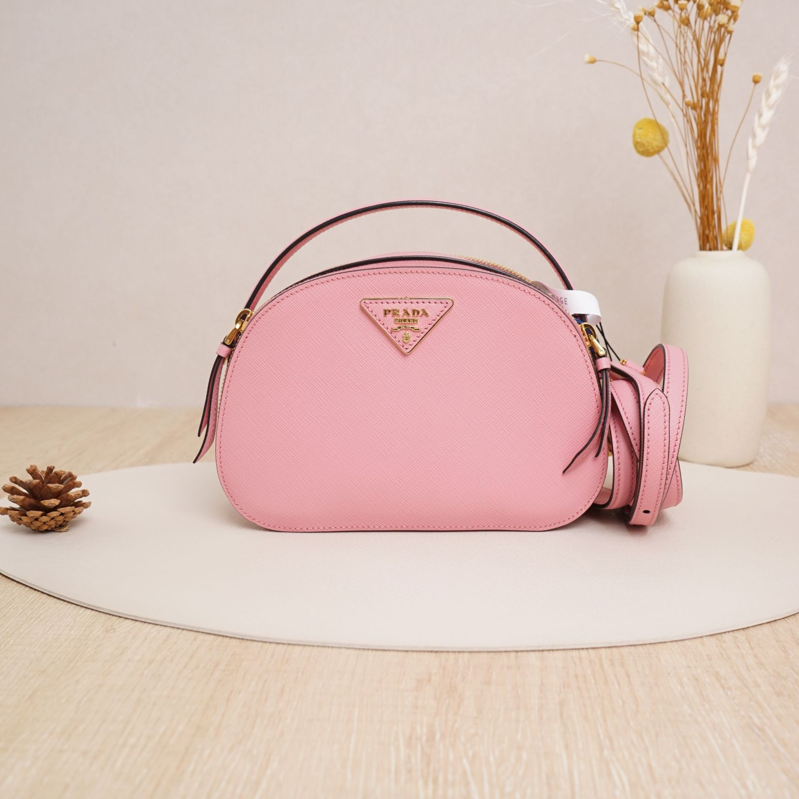 95新 Prada/普拉达 普拉达手提化妆包粉色牛皮/DS046140