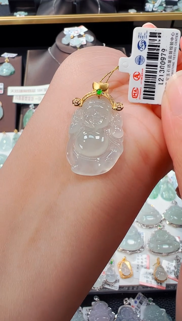 【闪购商品】翡翠吊坠(不含链)18K金镶嵌财神爷吊坠979