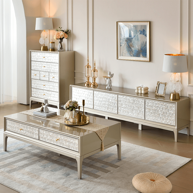 法式奢华贝壳茶几电视七柜斗柜2米电柜2.4米电视柜美式轻奢茶几柜