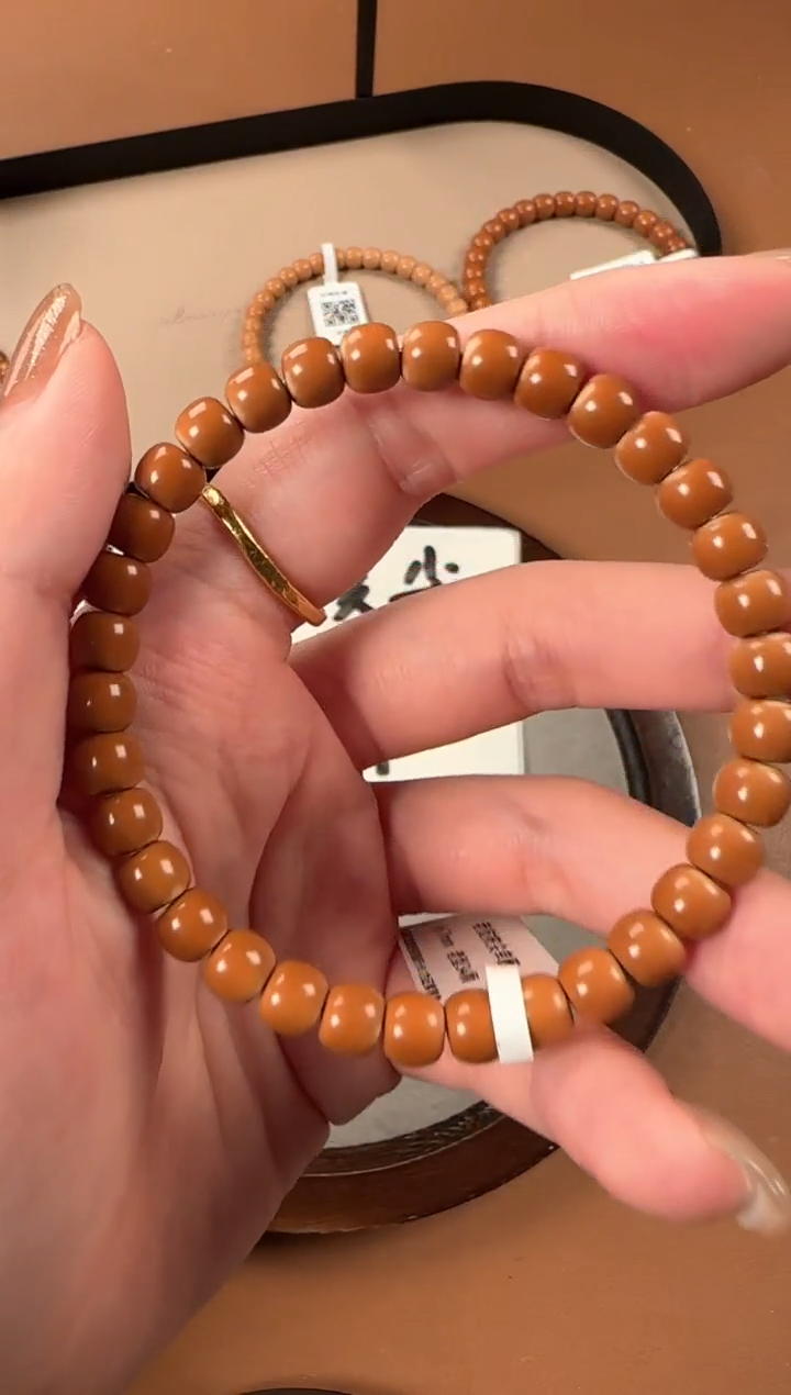 手串橄榄核6.7mm老挝核尖单圈，老挝老树核，倒角三花经线