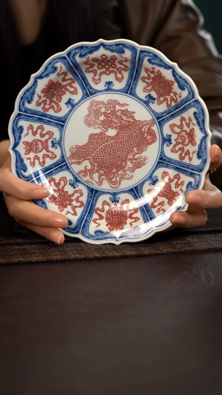 【闪购商品】杯贵红窑釉里三色麒麟献宝莲瓣壶承