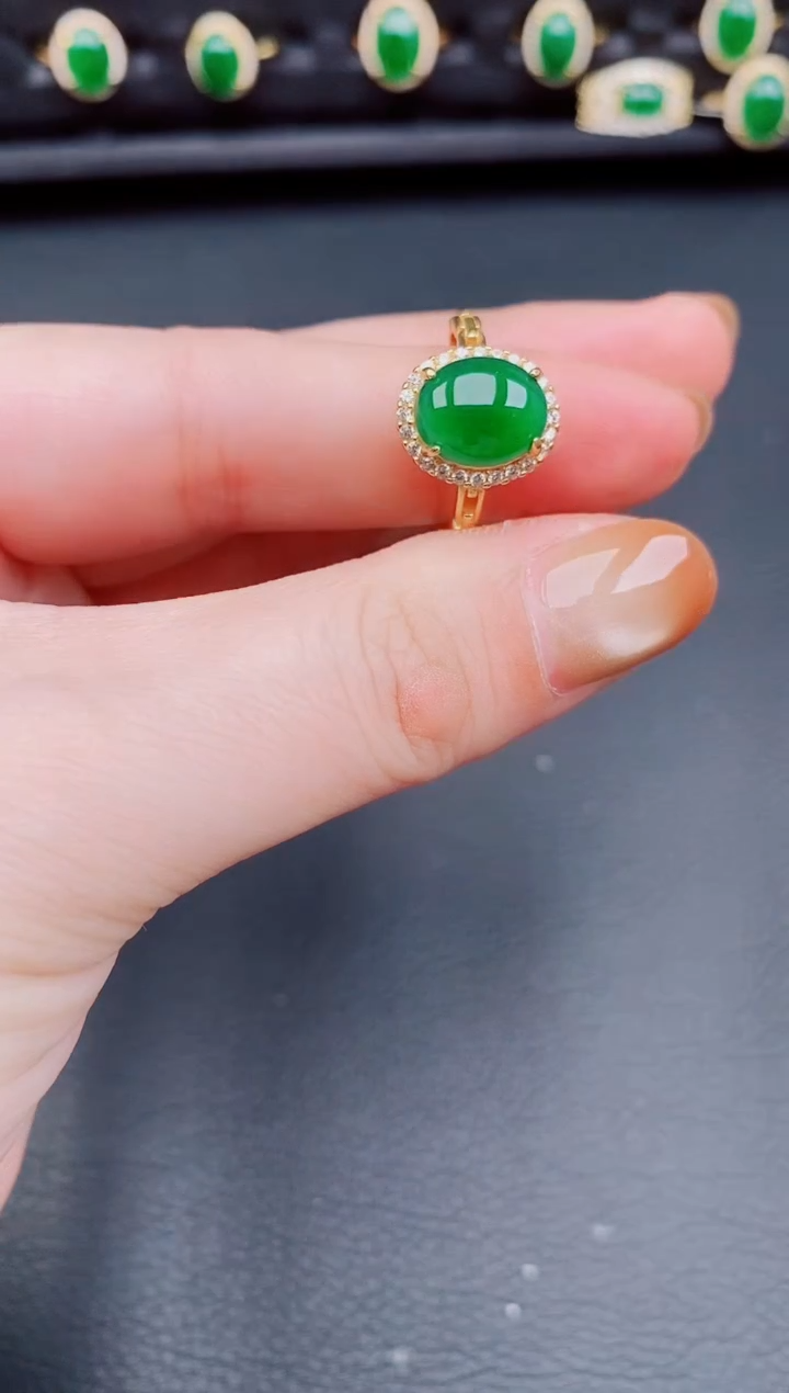 【闪购商品】翡翠戒指银S925镶嵌天然a货翡翠164