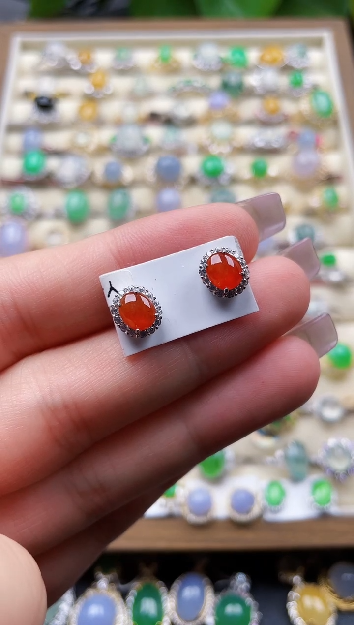 银S925镶嵌翡翠耳饰132