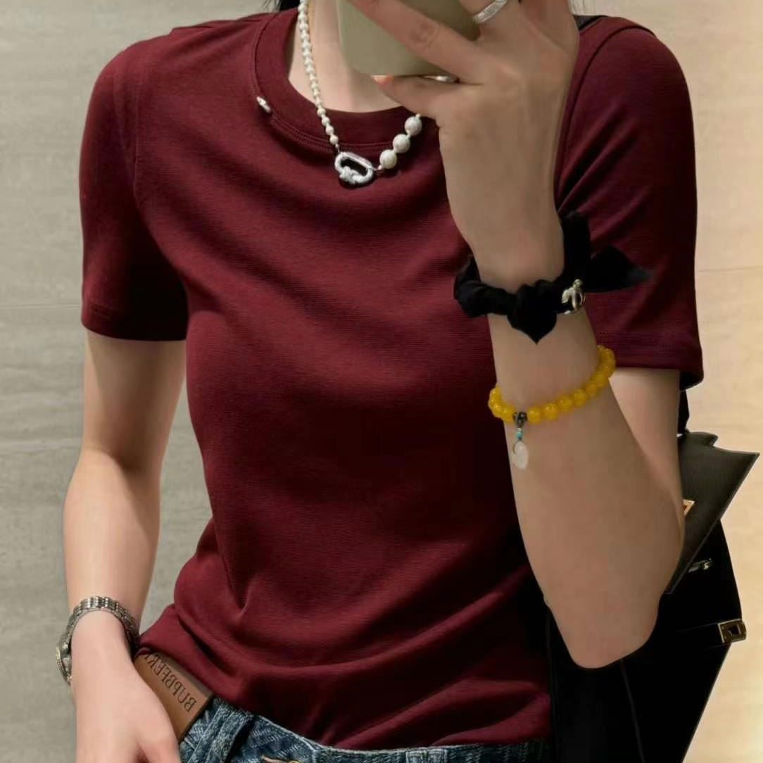 KIKI严选：81232-YFX家欧货南油春夏显瘦短袖御姐风修身型圆领T恤