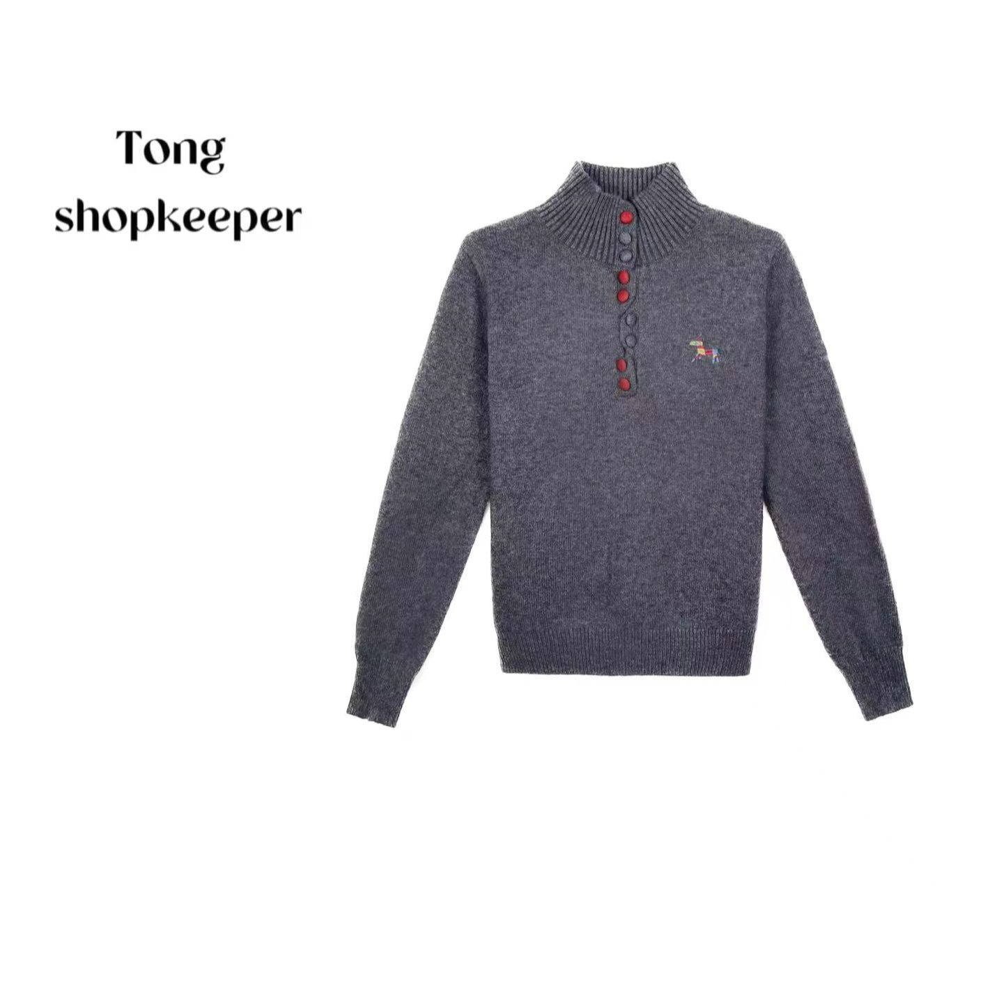 QJ/彤掌柜1683183 冬款兔毛绵羊毛小马坑条设计纽扣气质保暖毛衣