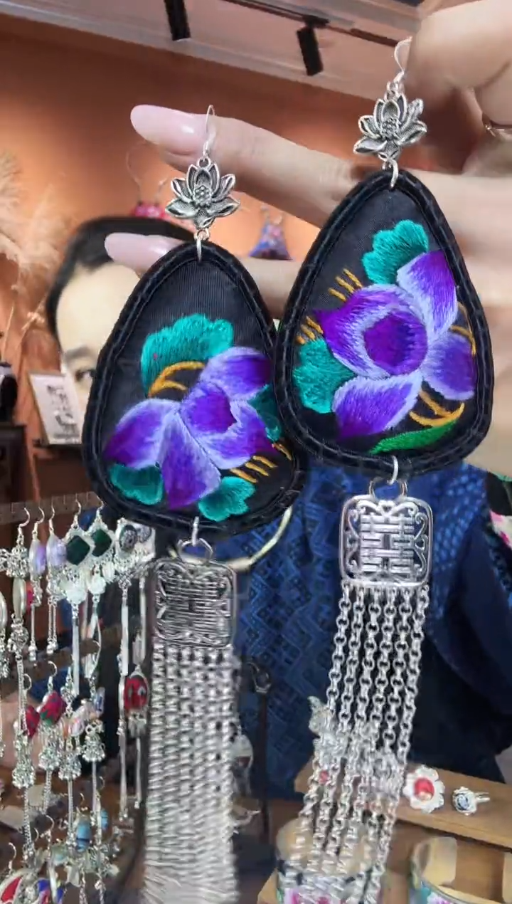 【闪购商品】刺绣传统非遗民族凤手工刺绣饰品耳环