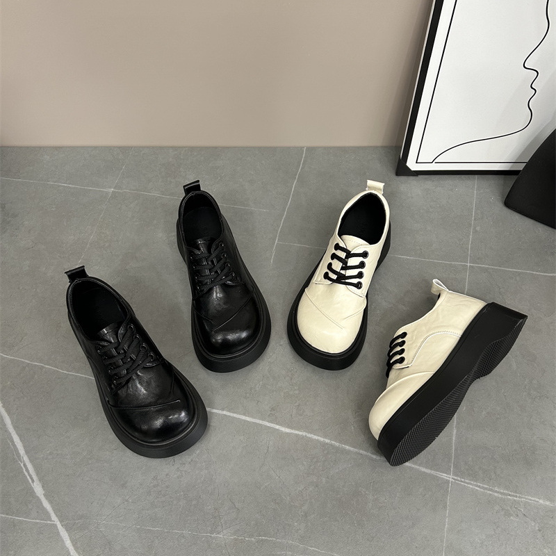 网红厚底系带乐福鞋女2025春季新款圆头英伦风黑色爆款百搭小皮鞋