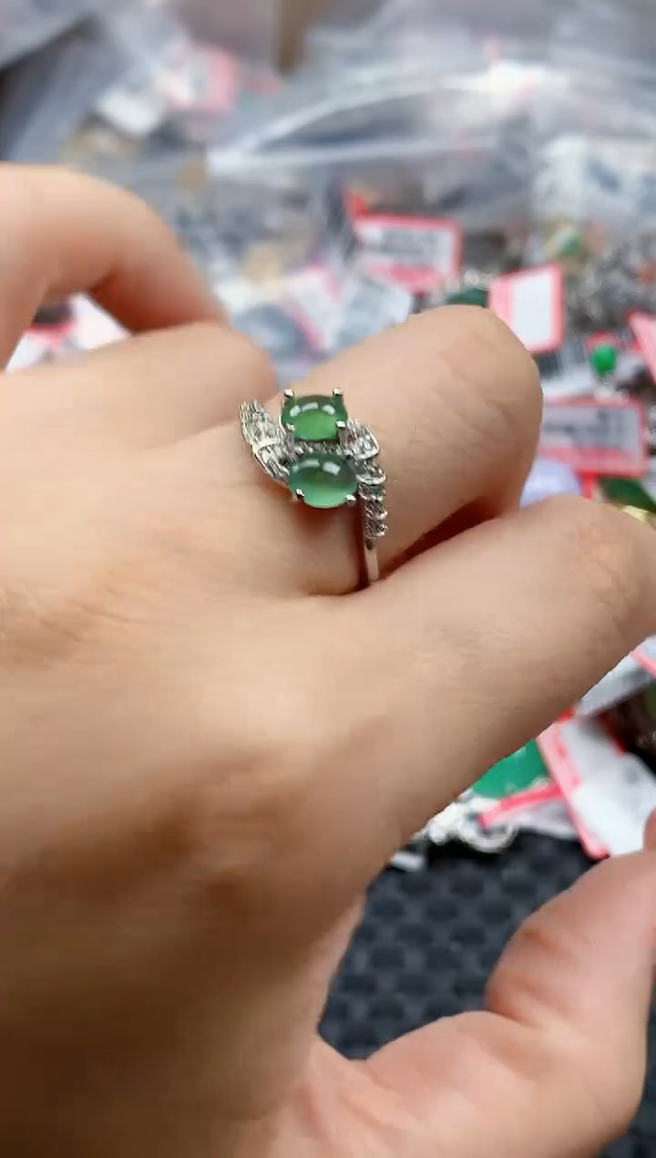 银S925镶嵌戒指翡翠天然A货缅甸翡翠