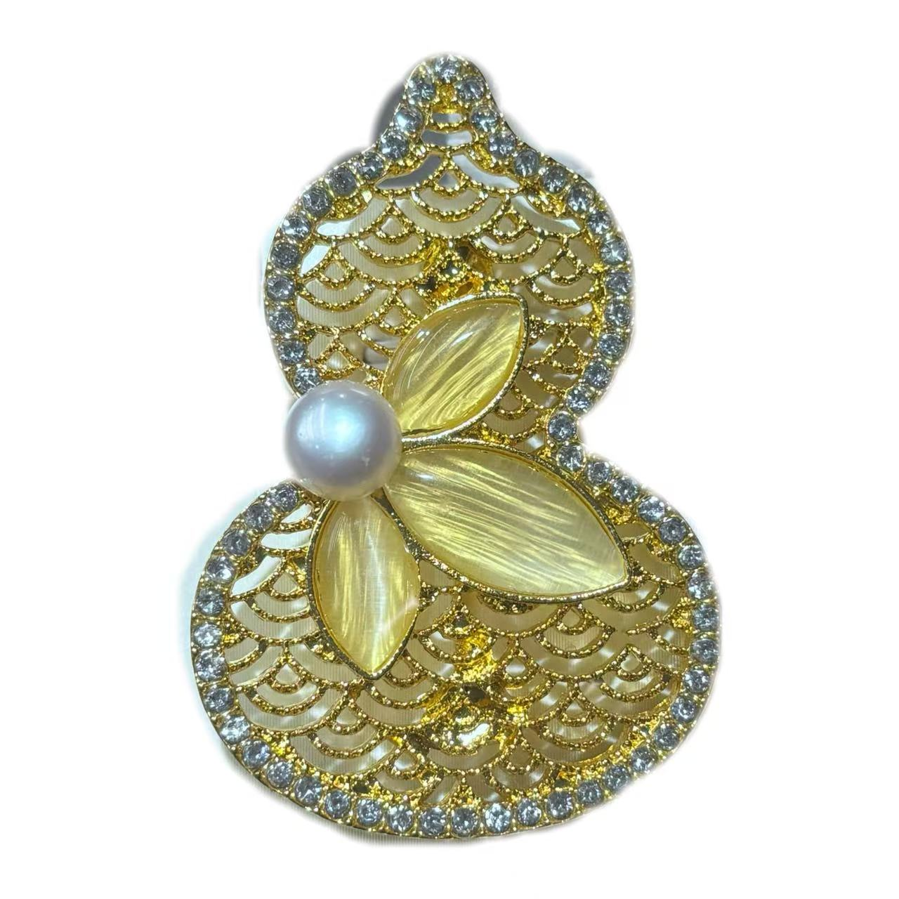 【春春甄选】淡水无核珍珠“葫芦”胸针 5-6mm