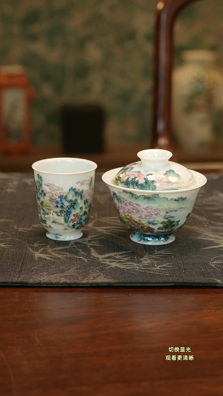 向*微微瑕丹台春晓盖碗+丹台主人杯