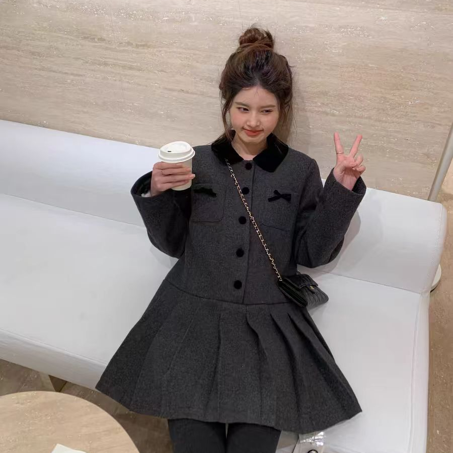 25年新款韩系小香风羽绒内胆压褶直筒裙外套