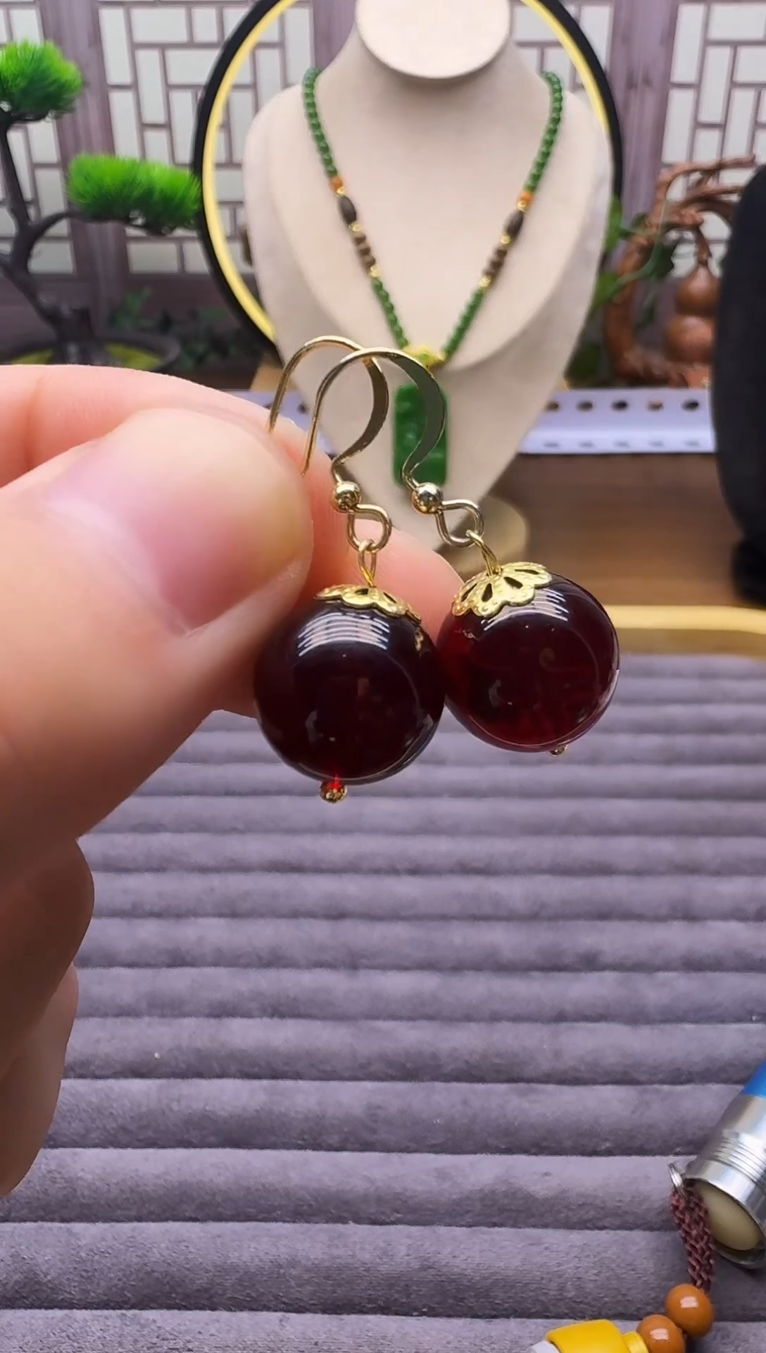 血珀14K金镶嵌耳饰E120      