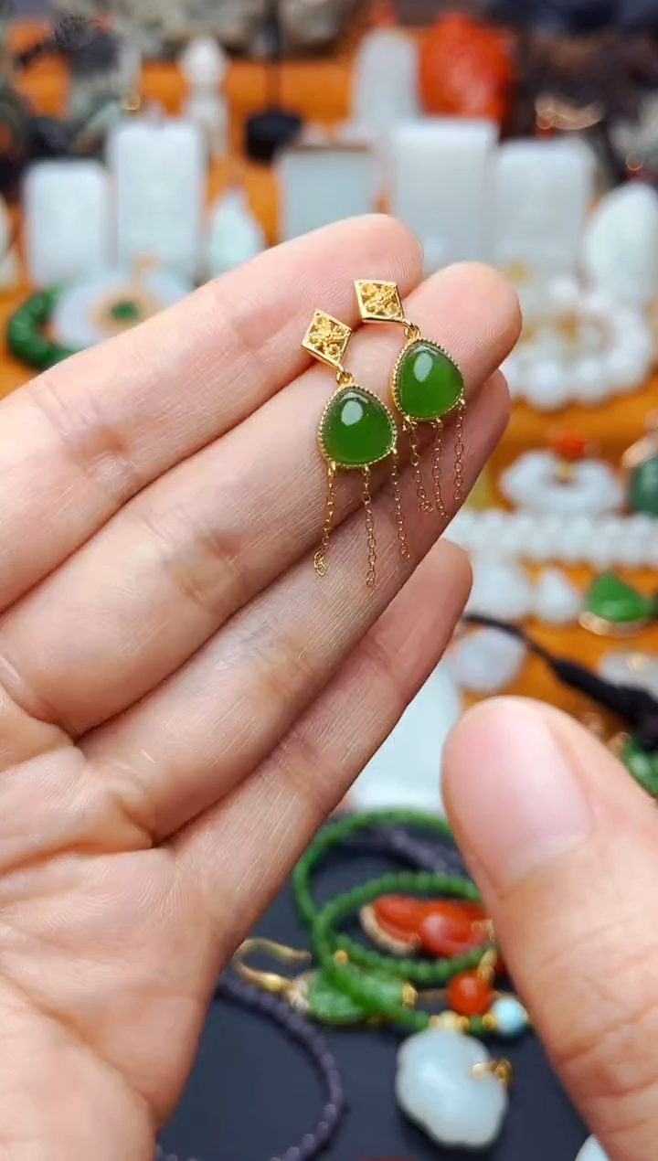 【闪购商品】和田玉耳饰银S925镶嵌耳坠