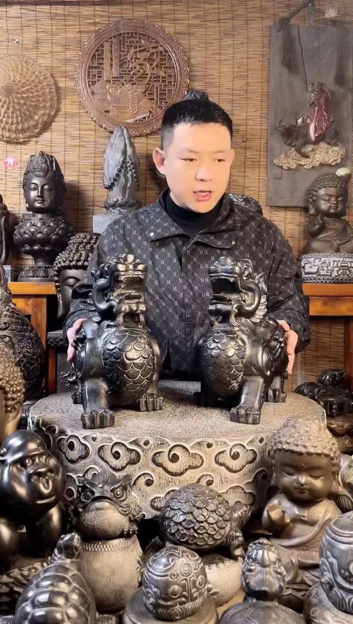【闪购商品】40飞天貔貅一对天然青石雕刻