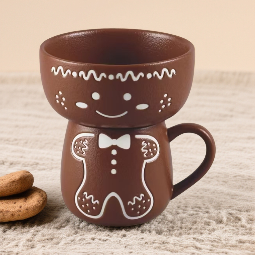 【CRO家】巧克力色圣诞 500ML马克杯&14*7CM碗 两件套 创意陶瓷