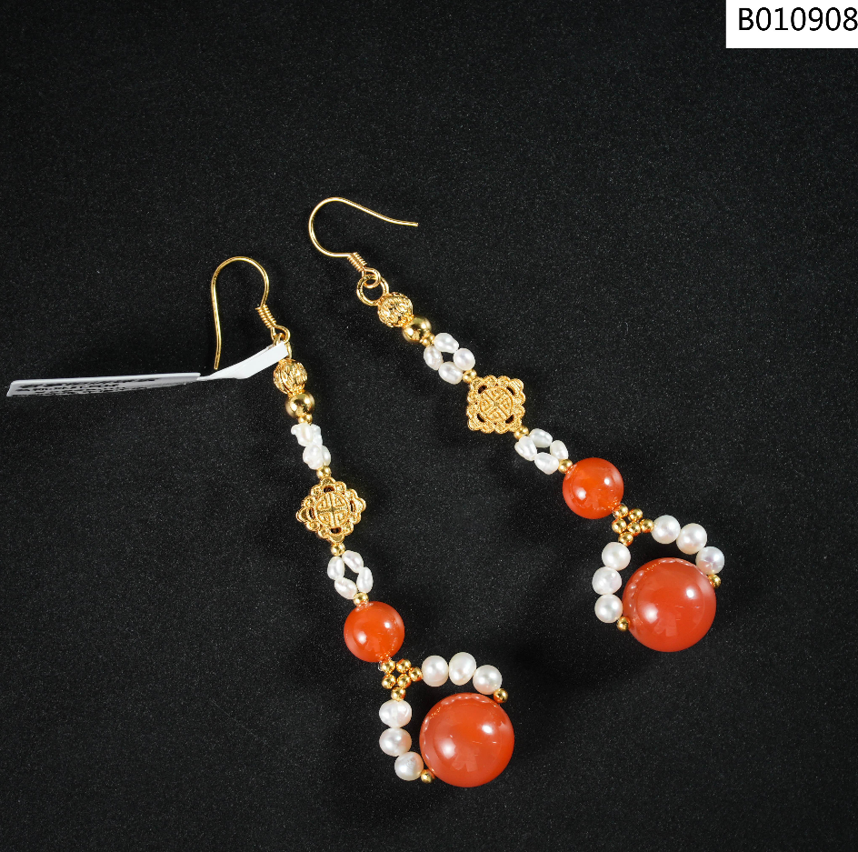 【老掌柜讲珠宝】南红冰红耳环/ B010908