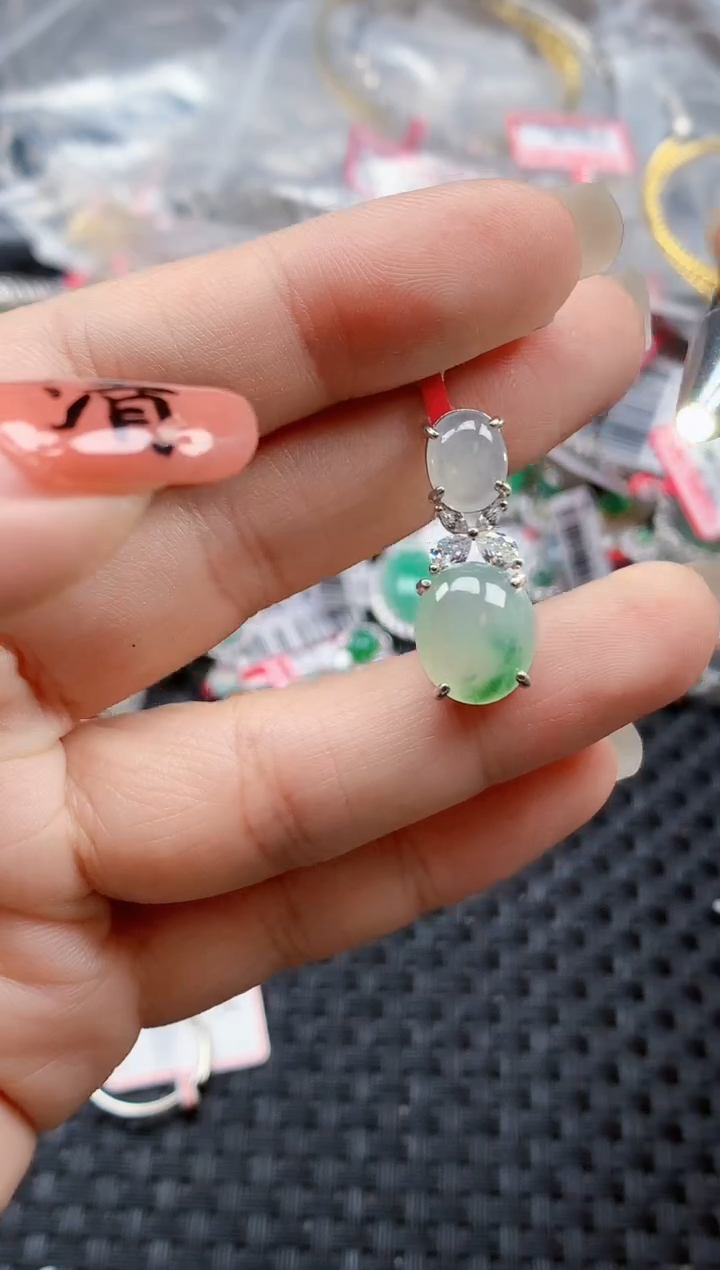 银S925镶嵌戒指翡翠天然A货缅甸翡翠