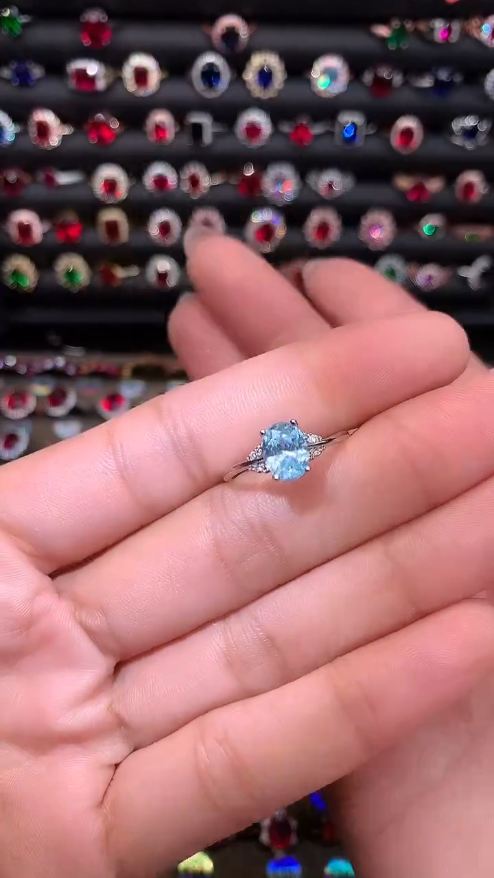 【闪购商品】海蓝宝石戒圈银S925镶嵌68