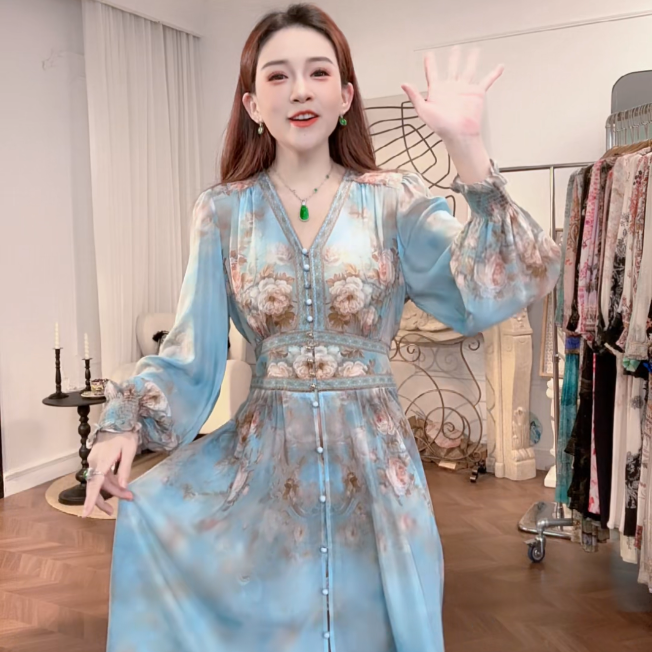 【2025碧落-烟云-瑶瑶】高定重磅100桑蚕丝连衣裙Y25-0906-34