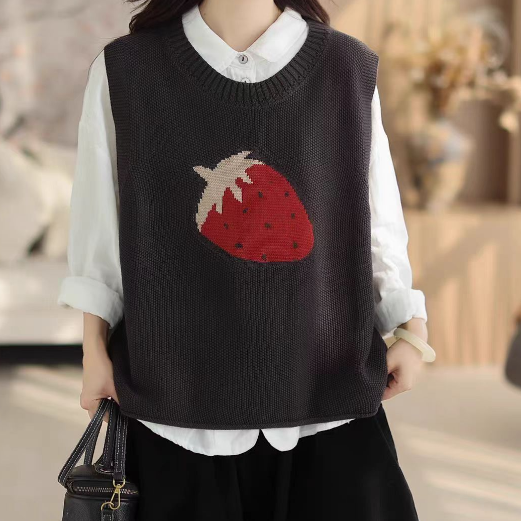 女士马夹韩式厚款宽松无袖韩版圆领秋季文艺风显瘦针织