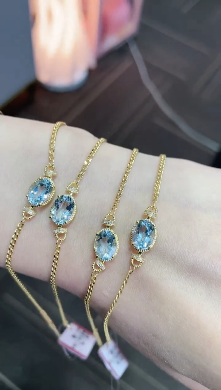 18K金镶嵌天然海蓝宝石手链（ 多样性发其1）