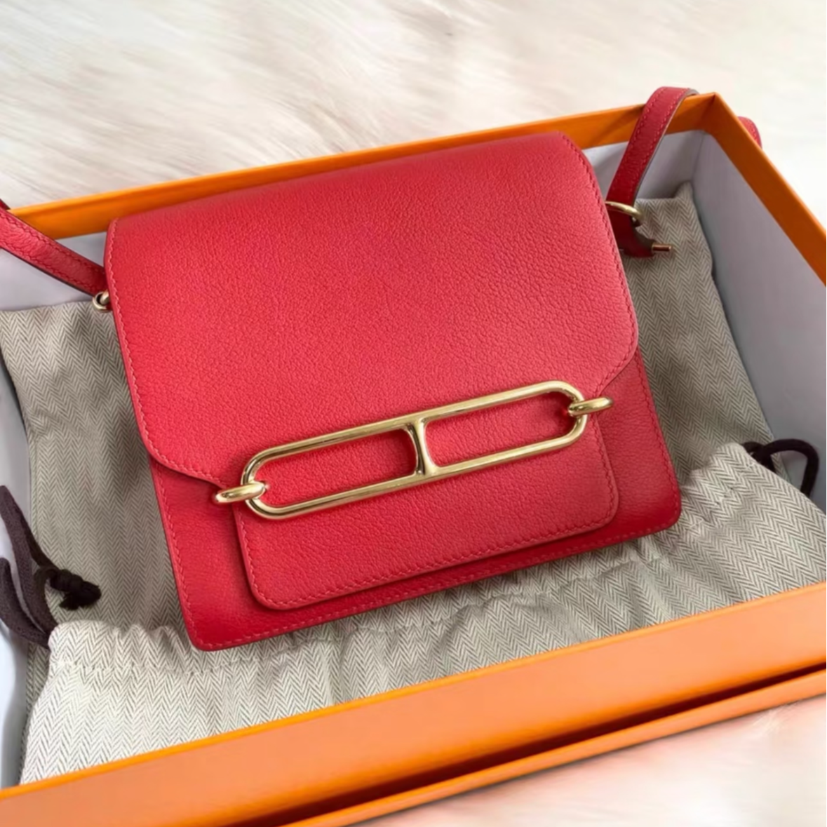 95新 Hermes/爱马仕 小花Jerry P205227426 猪鼻子 19 番茄红D刻