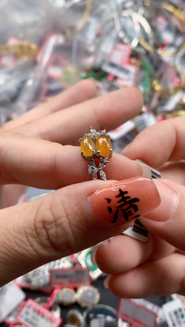 银S925镶嵌戒指翡翠天然A货缅甸翡翠