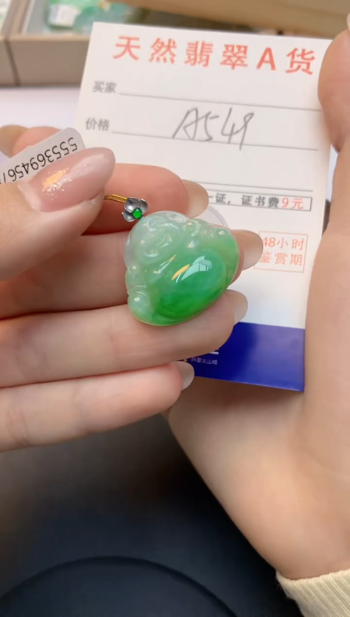 颈饰18K金镶嵌翡翠天然A货缅甸翡翠百元以上9元证书费自理