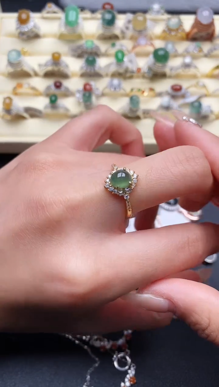 【闪购商品】翡翠戒指银S925镶嵌555555+8