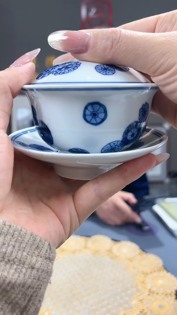 【闪购商品】官窑瓷画院618官窑瓷画院皮球花三才盖碗