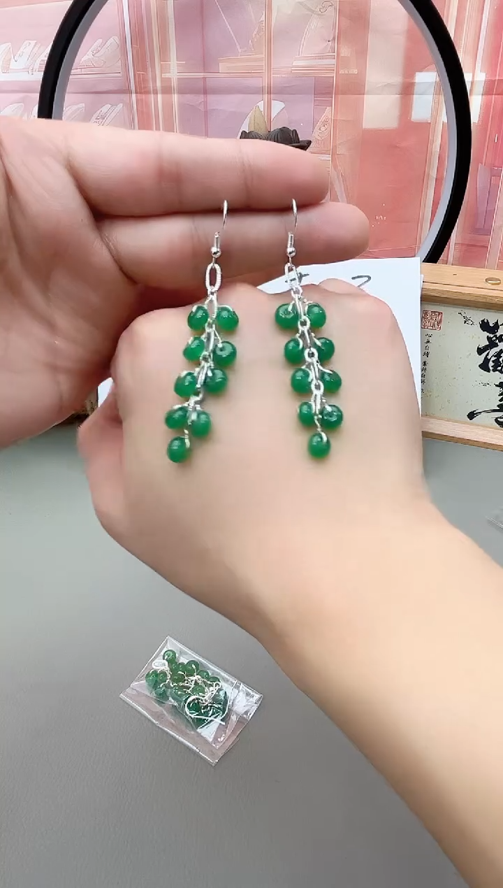 银S925镶嵌耳坠玛瑙/玉髓h718