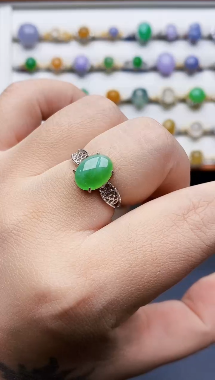 银S925镶嵌戒指翡翠0060
