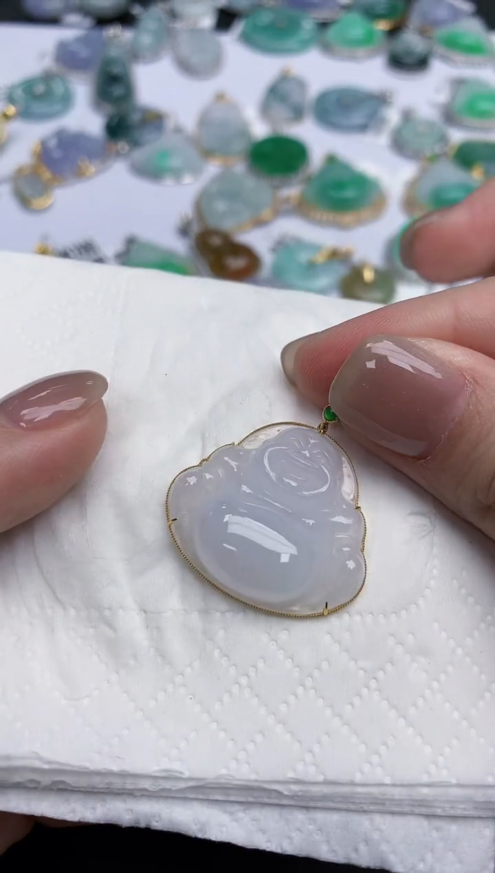 【闪购商品】翡翠颈饰18K金镶嵌天然缅甸翡翠A货