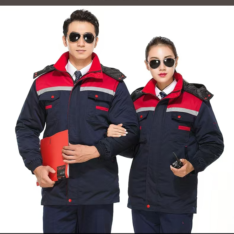 冬季加厚劳保棉服工作服带帽防寒保暖工厂车间加反光条可拆卸棉衣
