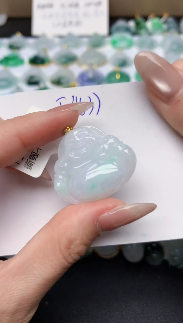 颈饰18K金镶嵌翡翠天然缅甸A货翡翠百元以上9元证书费自理