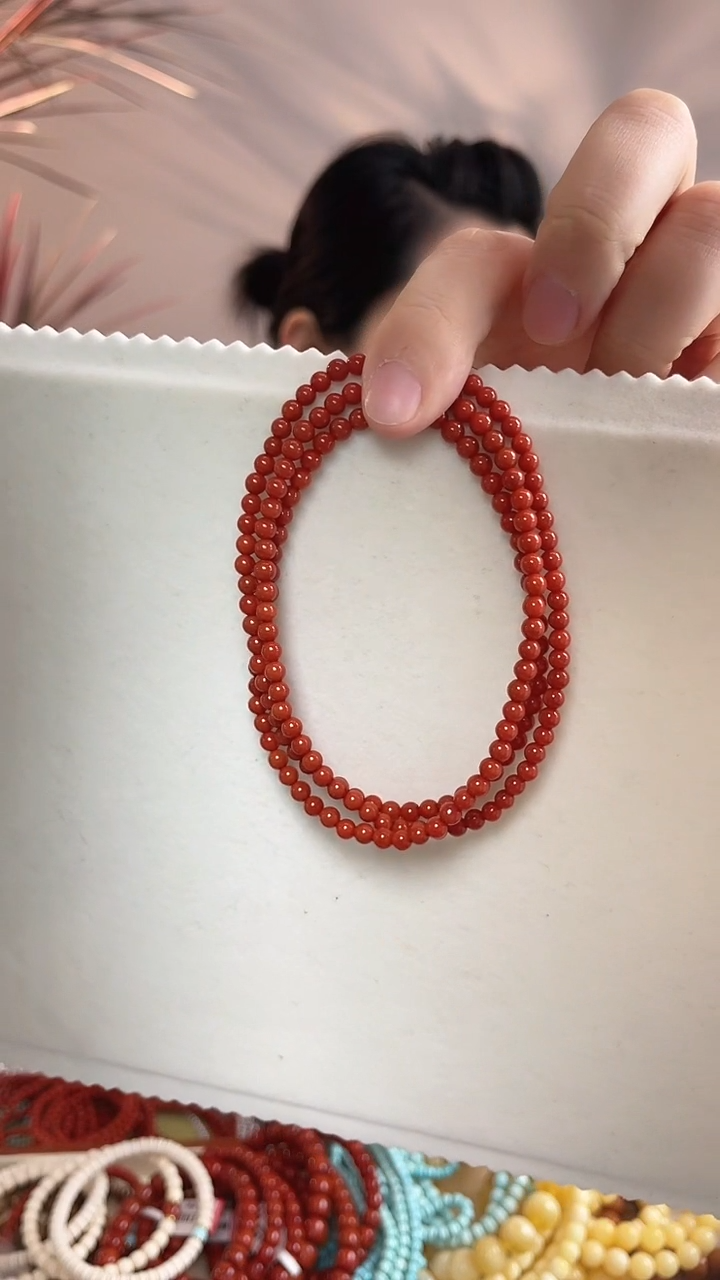 颈饰未镶嵌南红玛瑙原矿南红小米珠长链4mm