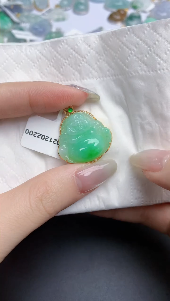 【闪购商品】翡翠颈饰18K金镶嵌天然缅甸翡翠A货