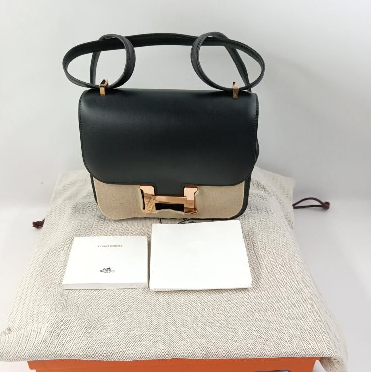 99新 Hermes/爱马仕 爱马仕康康19黑金BOX皮Y单肩包8345009