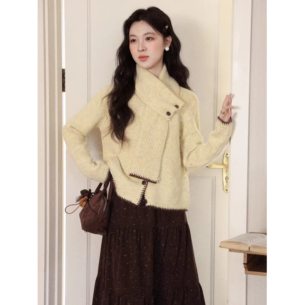 鹿向南「芒果奶冻」黄色羊毛针织毛衣秋冬新款设计感独特厚上衣女