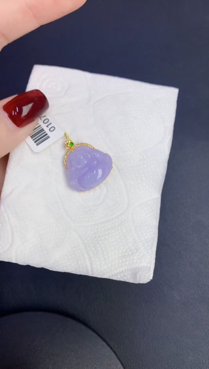 颈饰18K金镶嵌翡翠缅甸天然翡翠A货