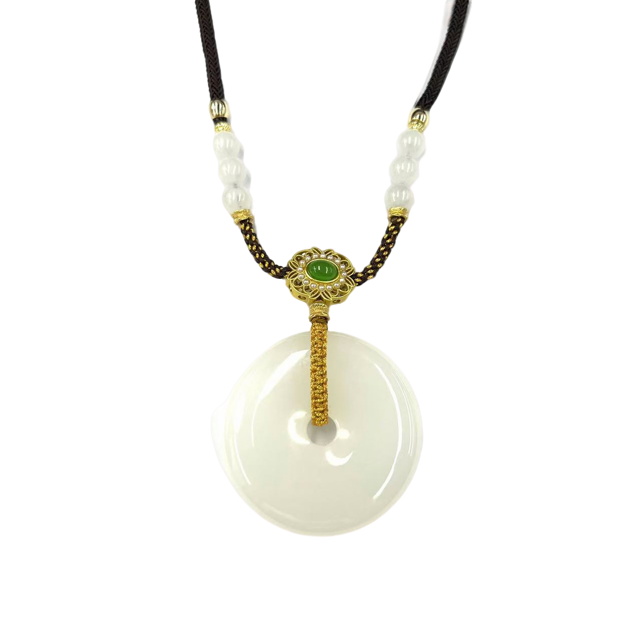 【符老板】y2335-国风设计款羊油白石英质玉平安扣吊坠-赠礼盒