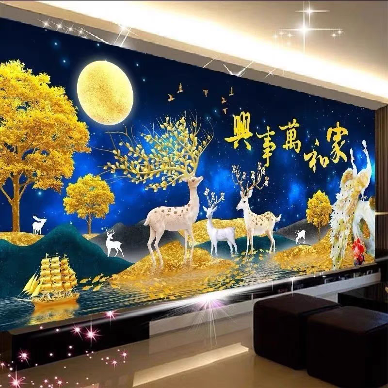 纯手工绣好的十字绣成品不带裱框家和万事兴星空麋鹿客厅经典挂画
