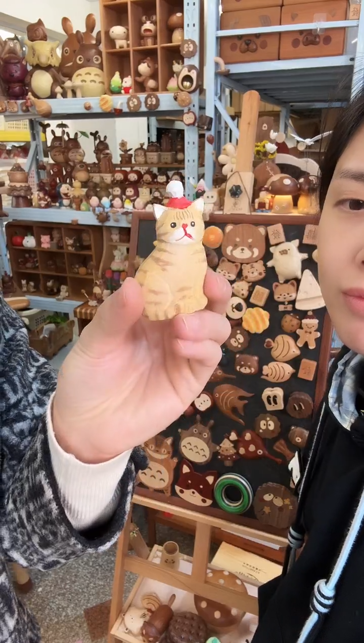 木带红帽子猫咪冰箱贴