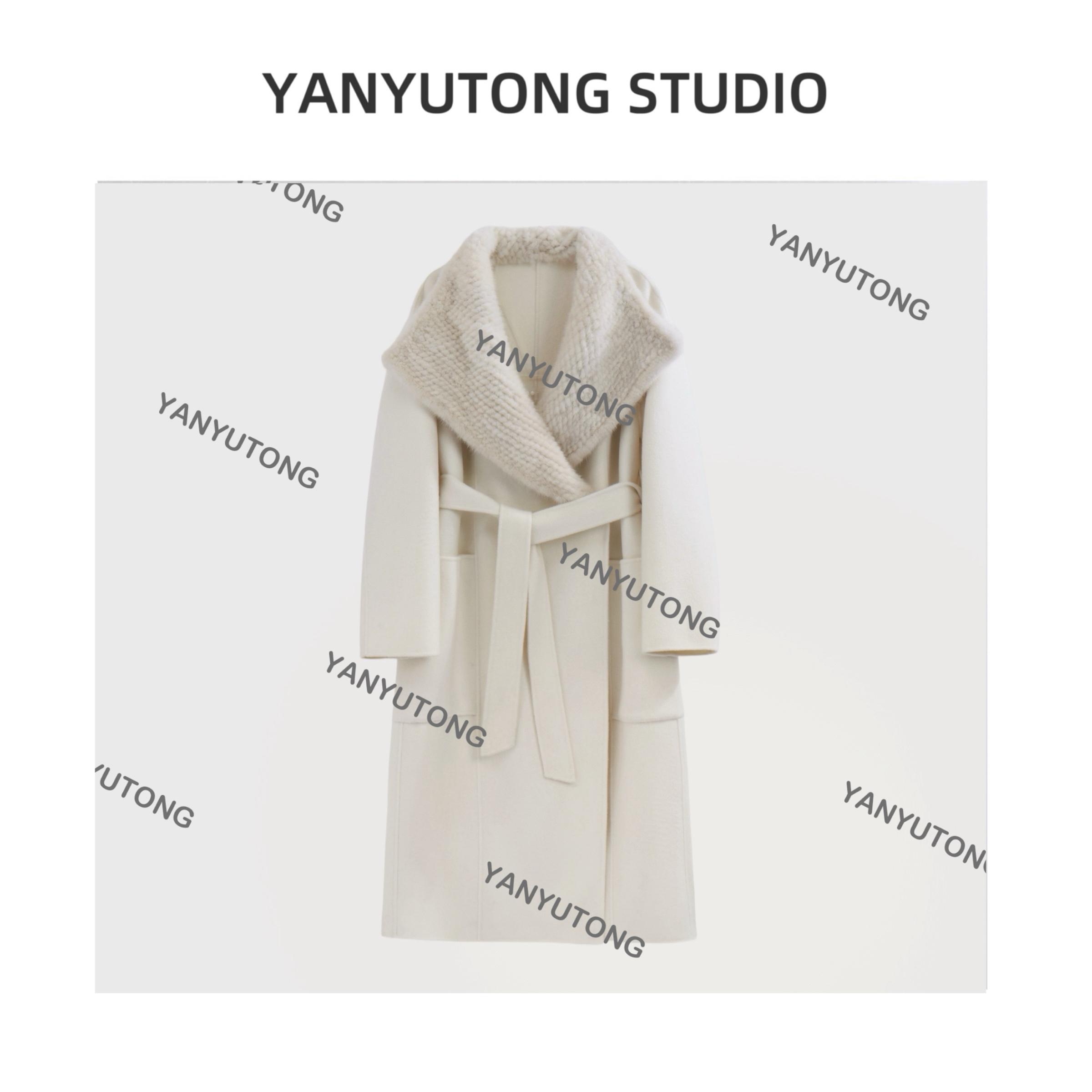 YANYUTONG 【貂影】水貂大毛领羊毛羊绒奢雅长款大衣TT023