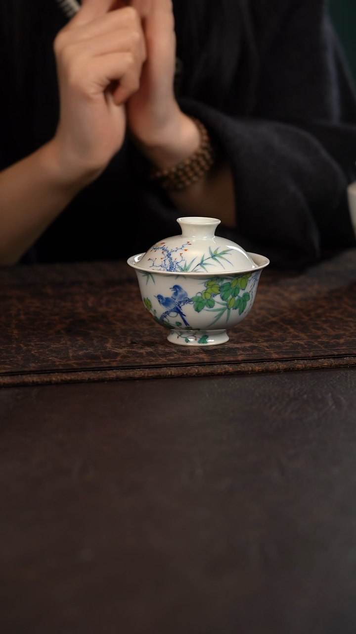 【闪购商品】杯聚澜堂斗彩花鸟盖碗