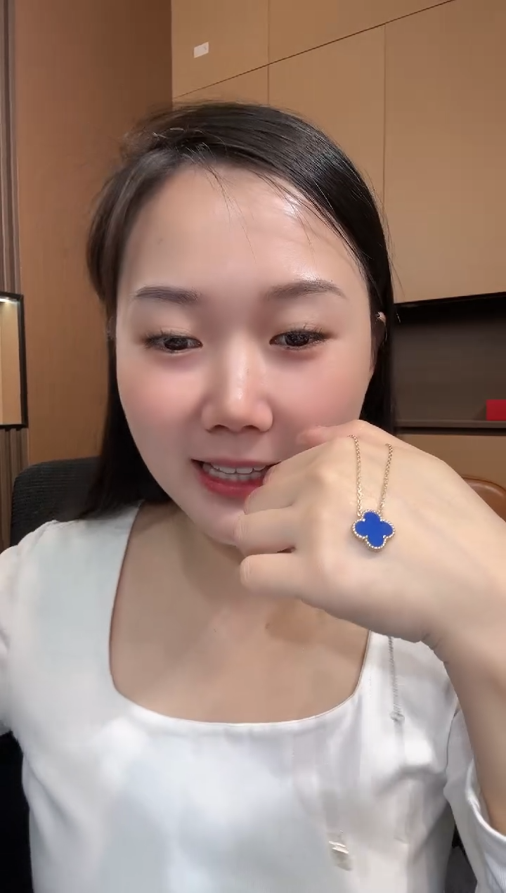 【闪购商品】玛瑙/玉髓套链18K金镶嵌蓝色k黄，四叶草套链GHJ25版