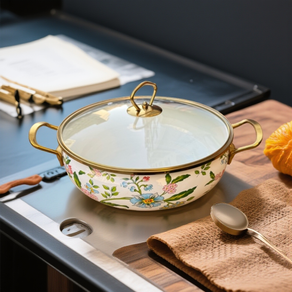 【24cm如意锅】新款加厚珐琅搪瓷双耳汤锅搪瓷盆家用炖锅电磁炉燃气