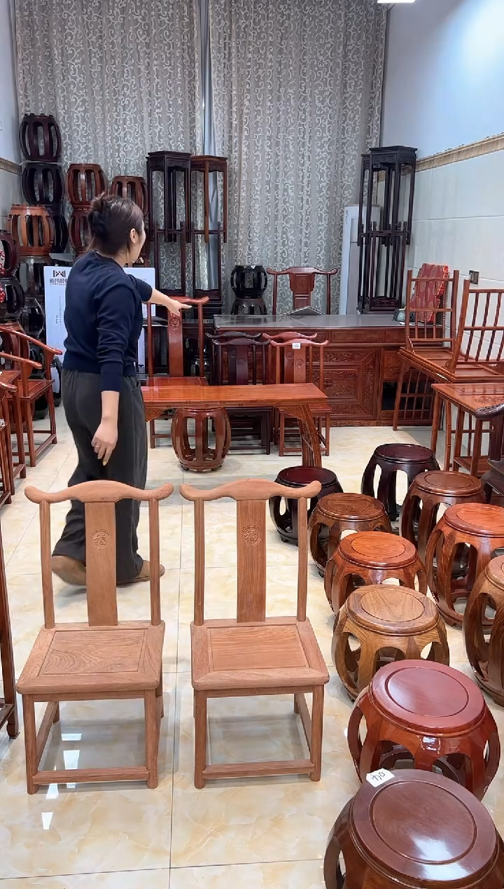 【闪购商品】花梨木类家具一对小巴花原木色白胚官帽椅