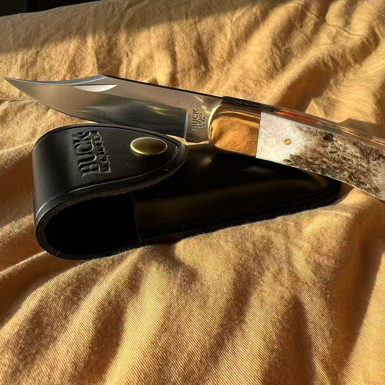 经典名刀巴克110天然鹿角收藏水果刀快递刀便携折叠刀户外求生